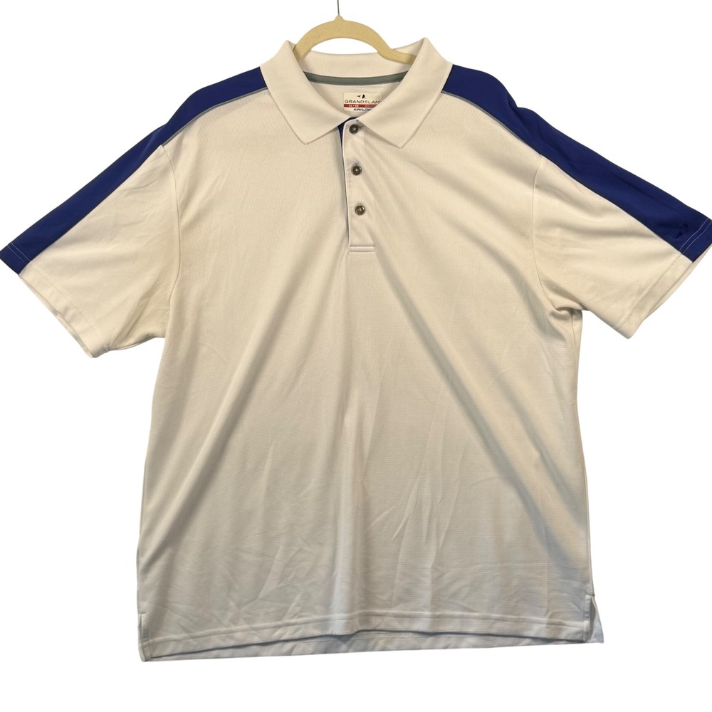 Grand Slam‎ Mens XL Polo Shirt White Blue Airflow Performance KO15059 Golfcore